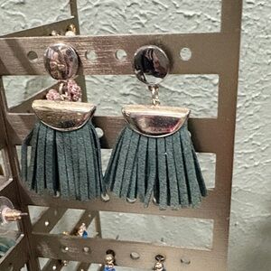 Elegant Silver and Green Tassel Earrings